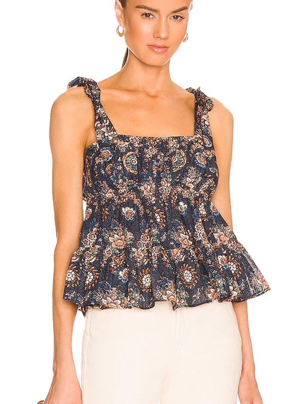 Ulla Johnson Navy Floral Smocked Peplum Camisole